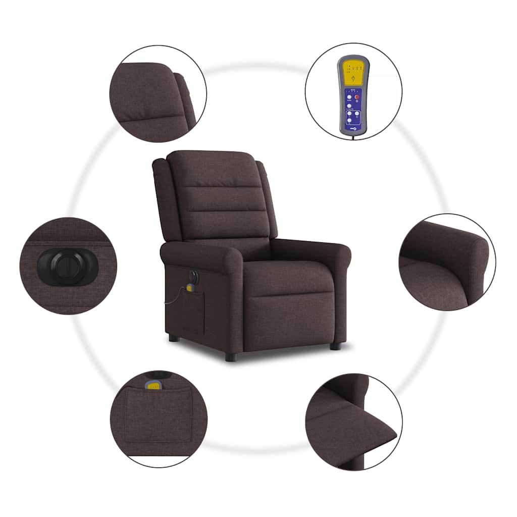 Fauteuil De Massage Inclinable Électrique Tissu Marron Foncé