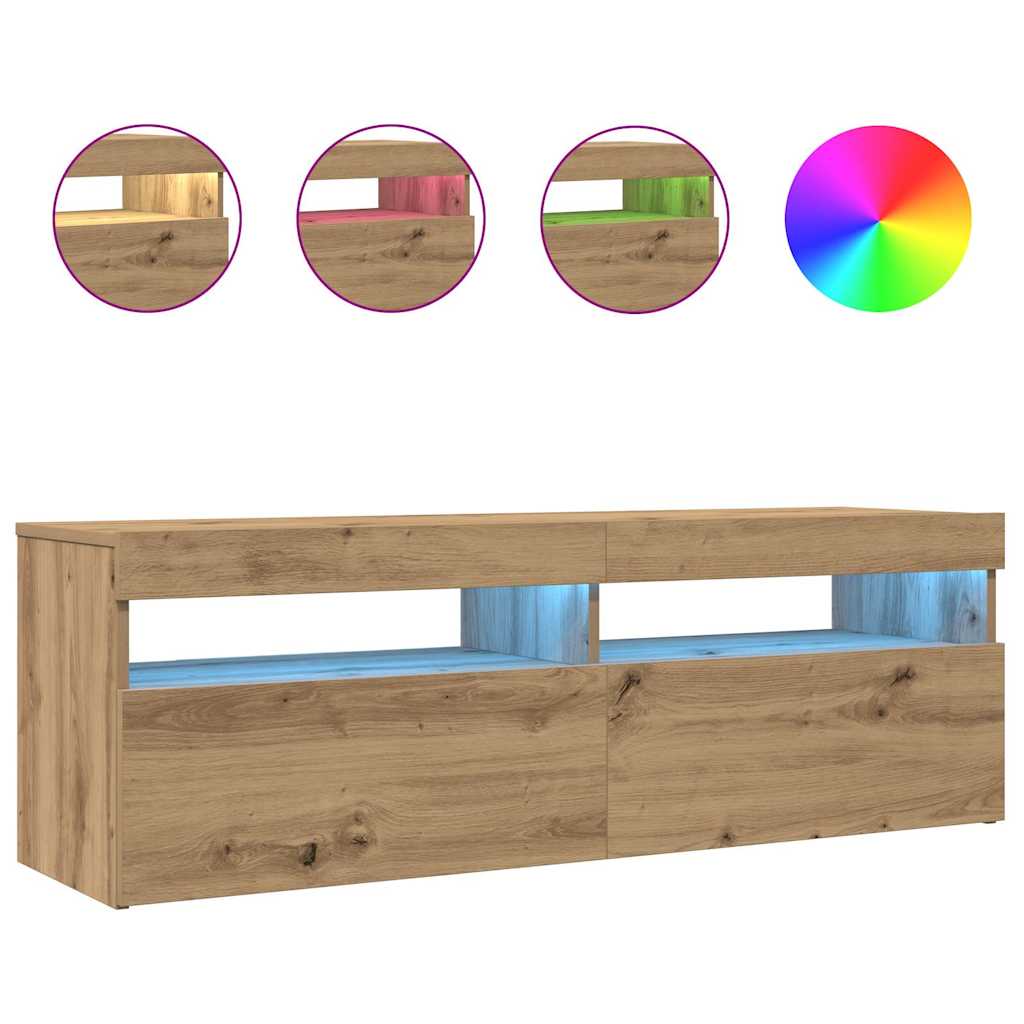 Meuble Tv Avec Lumières Led Bois D'ingénierie Chêne Artisanal
