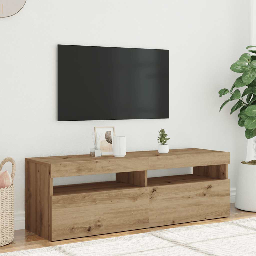 Meuble Tv Avec Lumières Led Bois D'ingénierie Chêne Artisanal