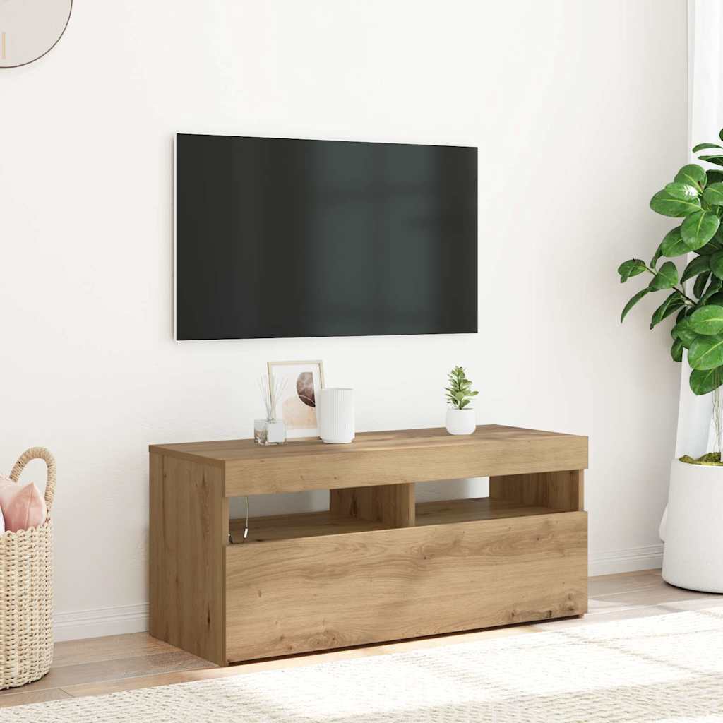 Meuble Tv Avec Lumières Led Bois D'ingénierie Chêne Artisanal