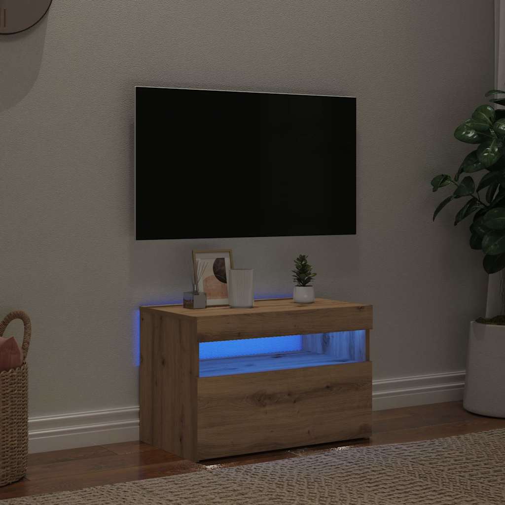 Meuble Tv Avec Lumières Led Bois D'ingénierie Chêne Artisanal