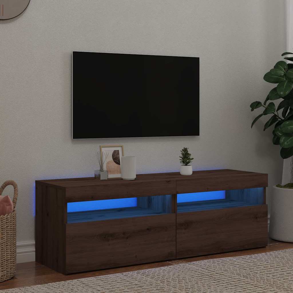 Meuble Tv Avec Lumières Led Bois D'ingénierie Chêne Artisanal