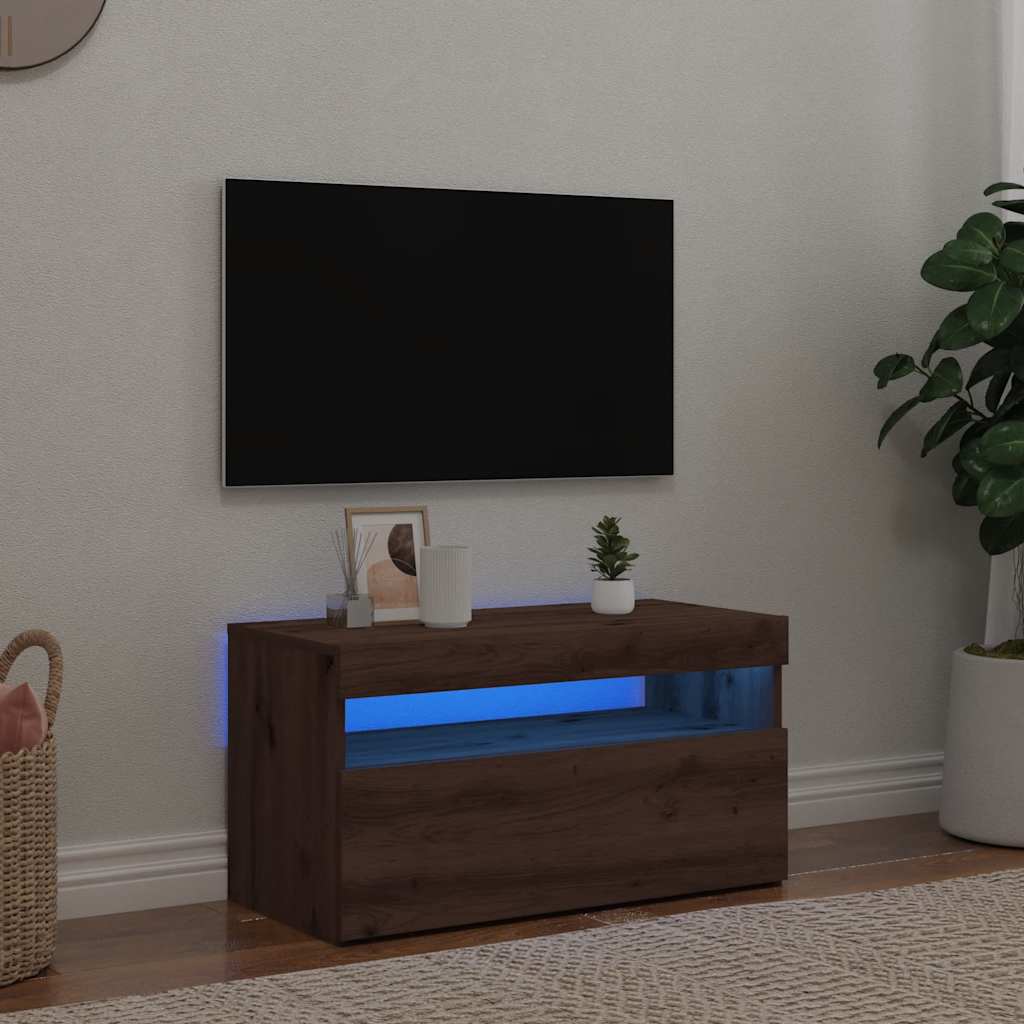 Meuble Tv Avec Lumières Led Bois D'ingénierie Chêne Artisanal