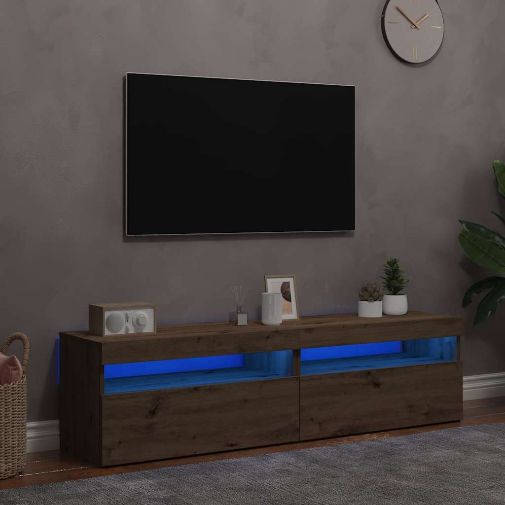 Meuble Tv Avec Lumières Led Bois D'ingénierie Chêne Artisanal