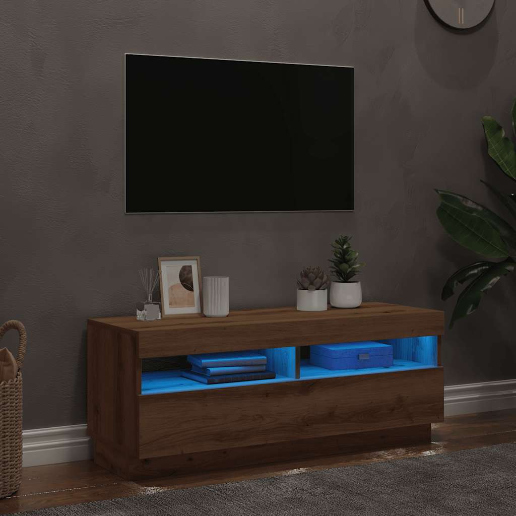 Meuble Tv Avec Lumières Led Bois D'ingénierie Chêne Artisanal