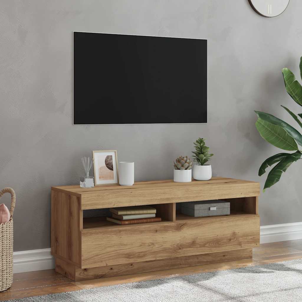 Meuble Tv Avec Lumières Led Bois D'ingénierie Chêne Artisanal