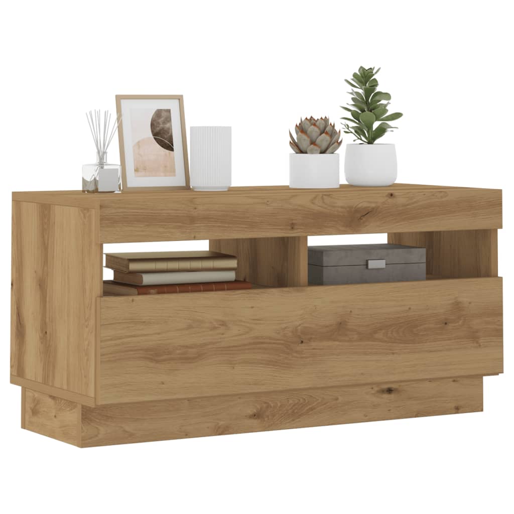 Meuble Tv Avec Lumières Led Bois D'ingénierie Chêne Artisanal