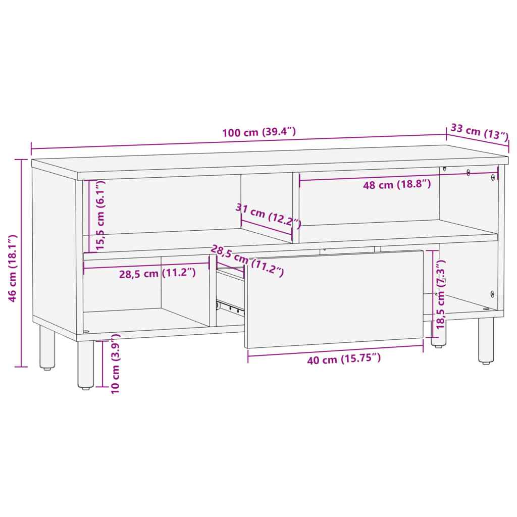 Meuble Tv Noir 100X33X46 Cm Bois D'ingénierie