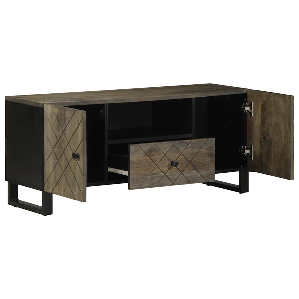 Meuble Tv Noir 105X33X46 Cm Bois Massif De Manguier