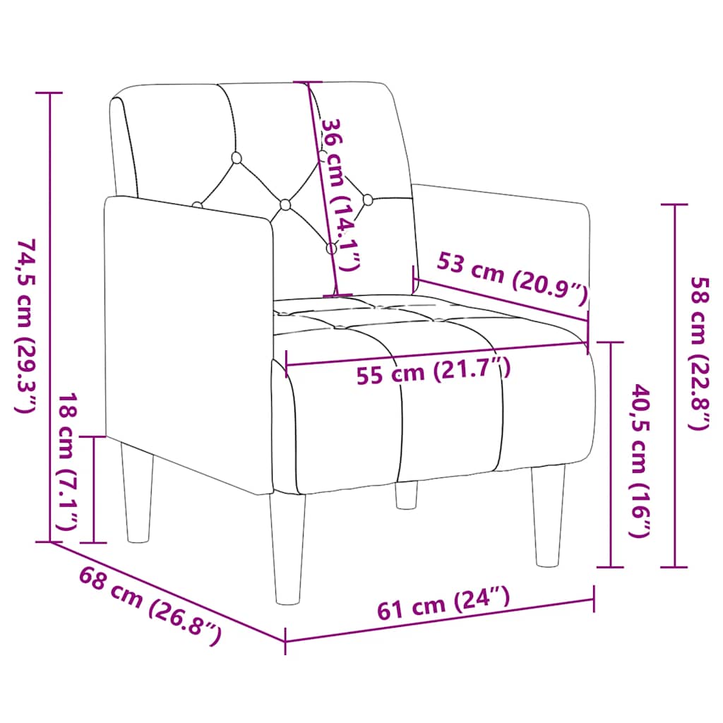 Fauteuil Avec Accoudoirs 55 Cm Velours