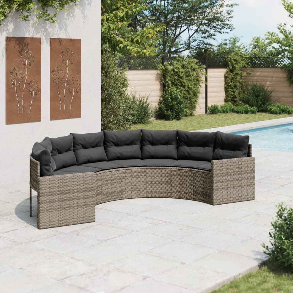 Canapé De Jardin Avec Coussins Gris Résine Tressée Gris Et Gris Foncé
