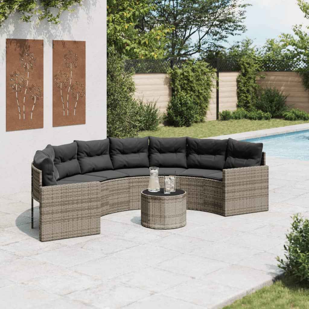 Canapé De Jardin Avec Coussins Gris Résine Tressée Gris Et Gris Foncé