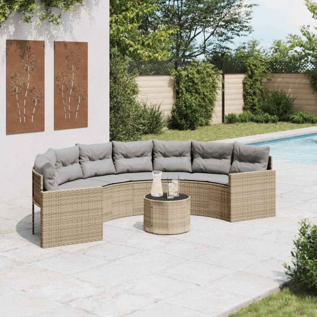 Canapé De Jardin Avec Table Coussins Beige Résine Tressée Beige Et Gris Clair