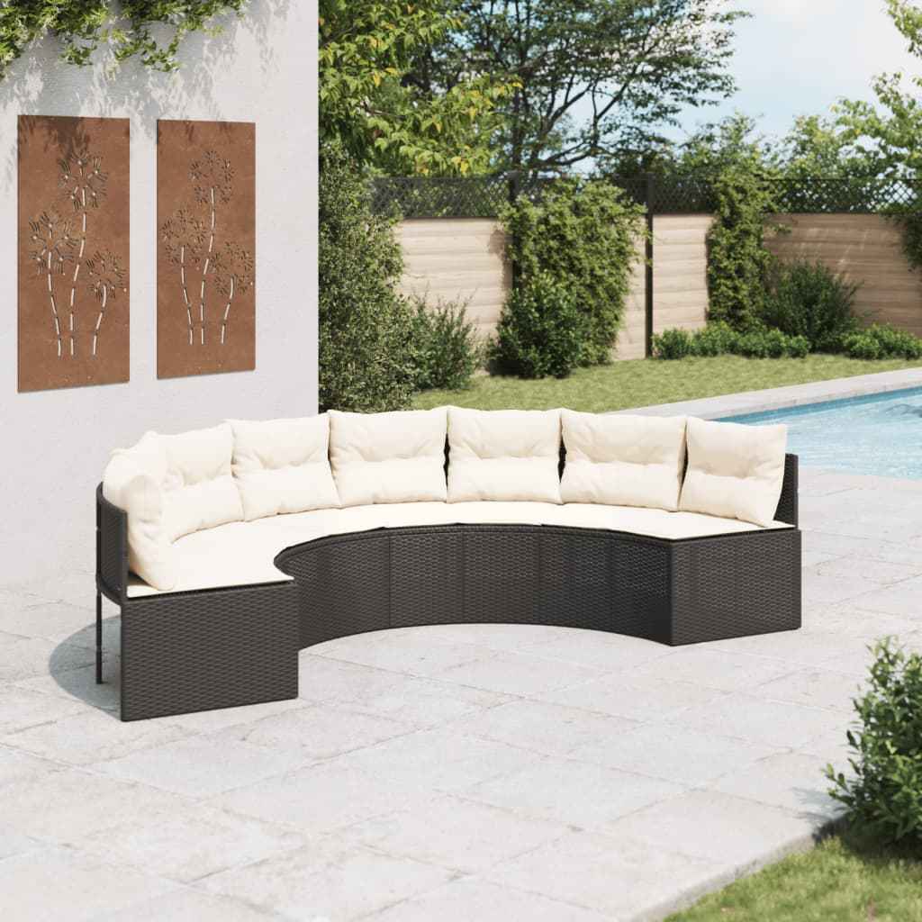 Canapé De Jardin Avec Coussins Noir Résine Tressée Noir Et Blanc Crème