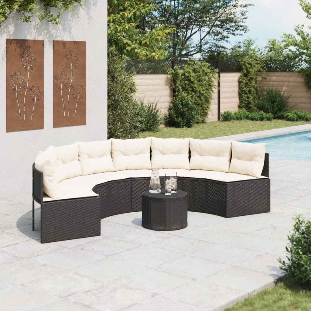 Canapé De Jardin Avec Coussins Noir Résine Tressée Noir Et Blanc Crème
