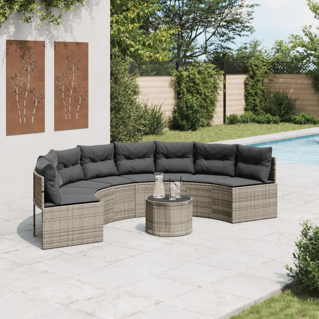 Canapé De Jardin Avec Table Coussins Gris Résine Tressée Gris Et Gris Foncé