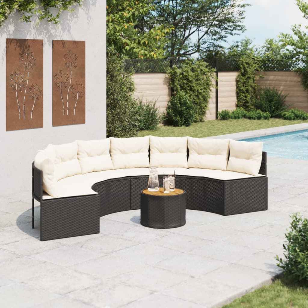 Canapé De Jardin Avec Coussins Noir Résine Tressée Noir Et Blanc Crème