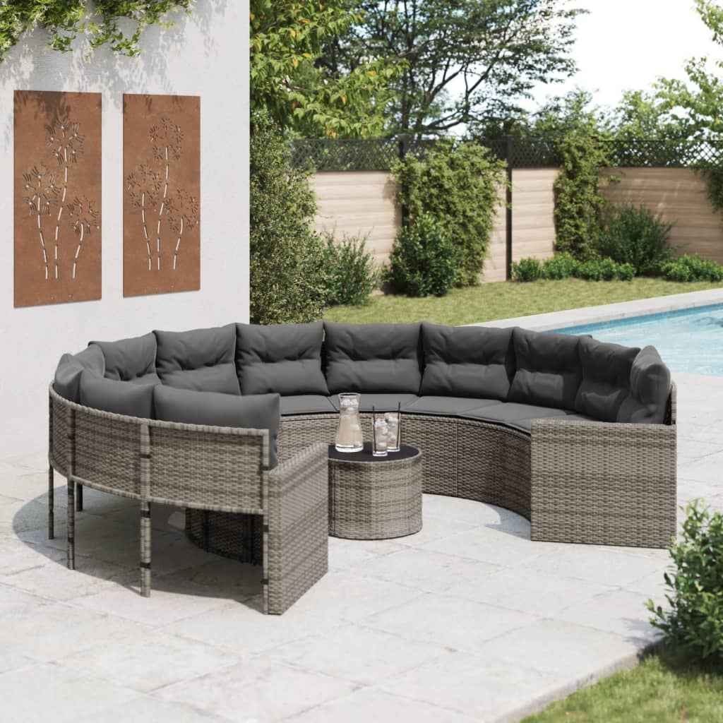 Canapé De Jardin Avec Coussins Gris Résine Tressée Gris Et Gris Foncé