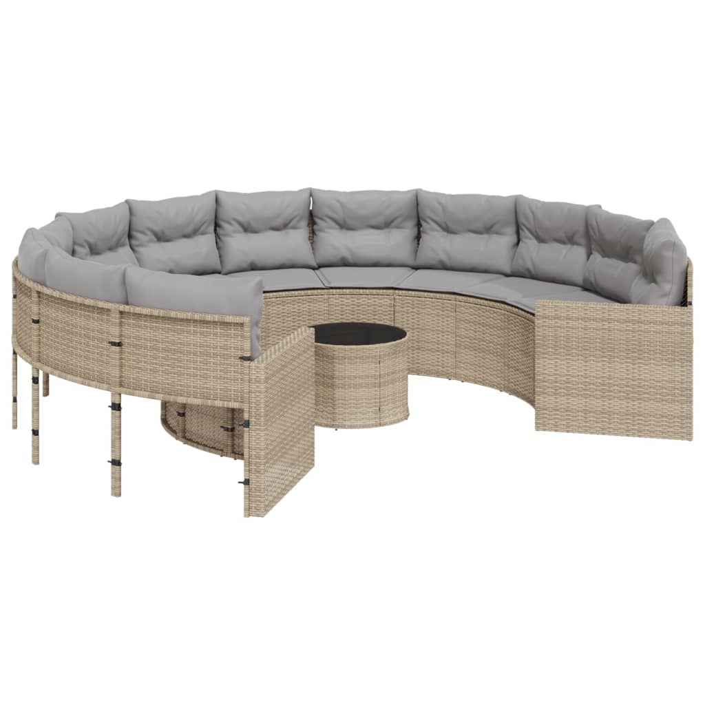 Canapé De Jardin Avec Table Coussins Beige Résine Tressée Beige Et Gris Clair