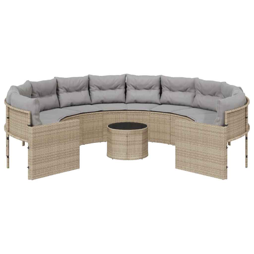 Canapé De Jardin Avec Table Coussins Beige Résine Tressée Beige Et Gris Clair
