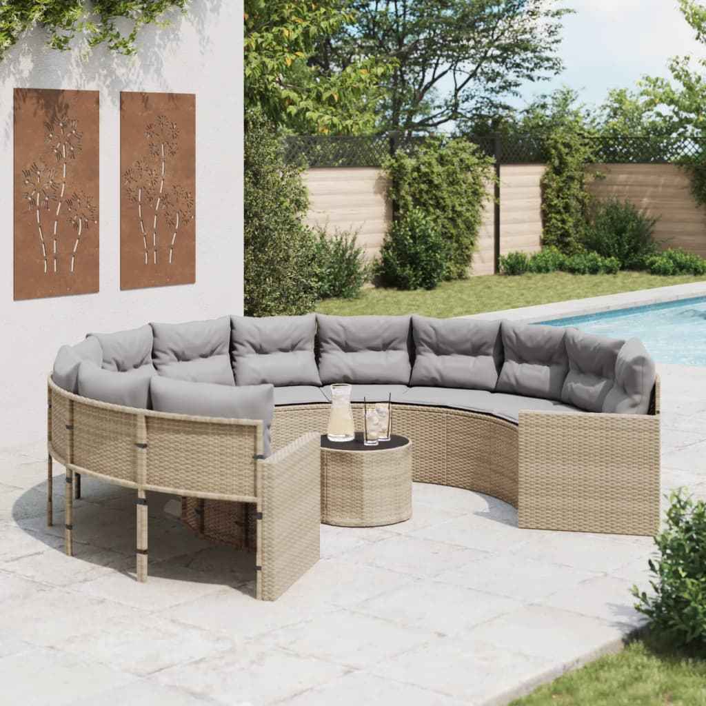 Canapé De Jardin Avec Table Coussins Beige Résine Tressée Beige Et Gris Clair