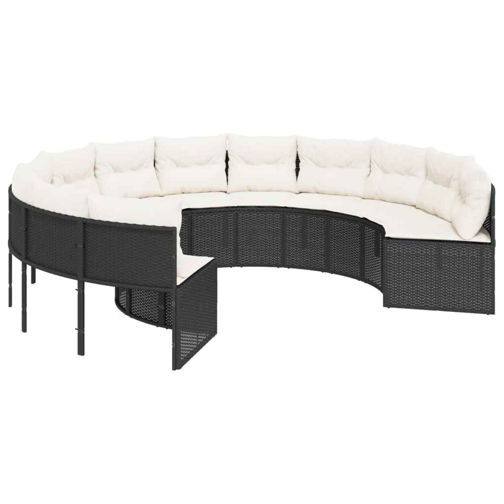 Canapé De Jardin Avec Coussins Noir Résine Tressée Noir Et Blanc Crème