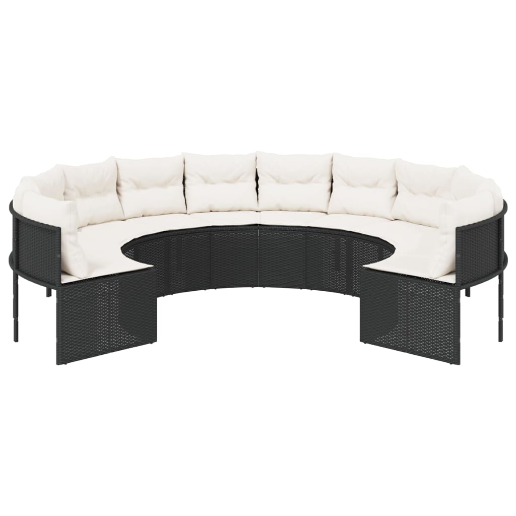 Canapé De Jardin Avec Coussins Noir Résine Tressée Noir Et Blanc Crème