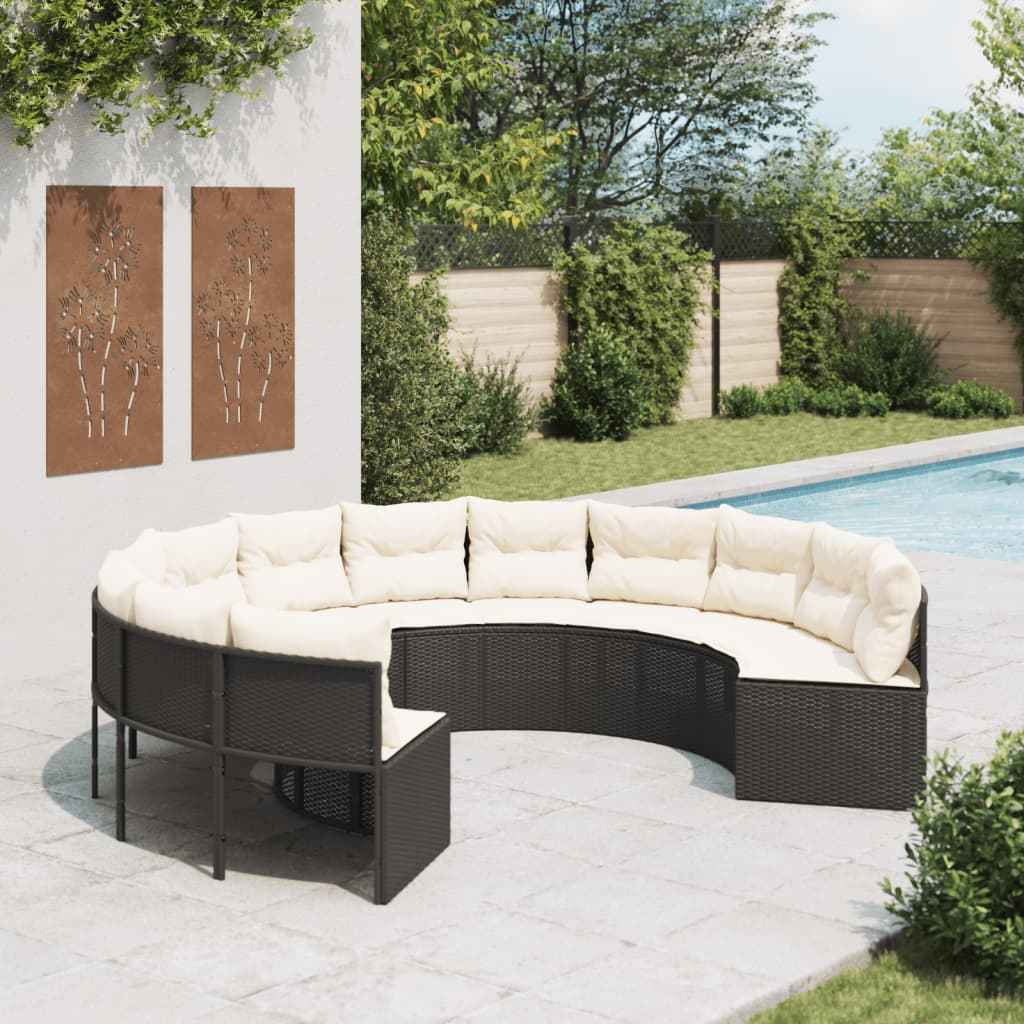 Canapé De Jardin Avec Coussins Noir Résine Tressée Noir Et Blanc Crème