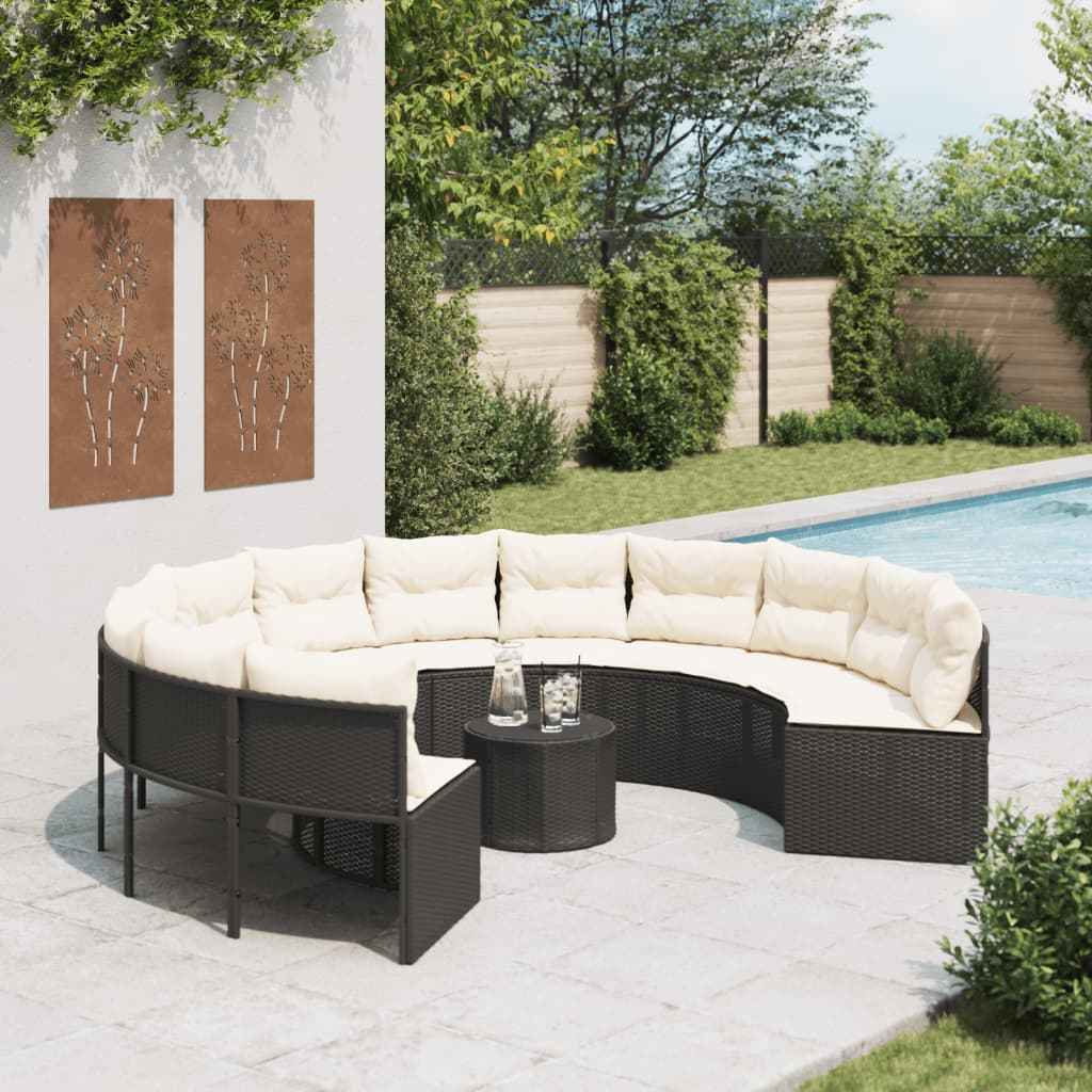 Canapé De Jardin Avec Coussins Noir Résine Tressée Noir Et Blanc Crème