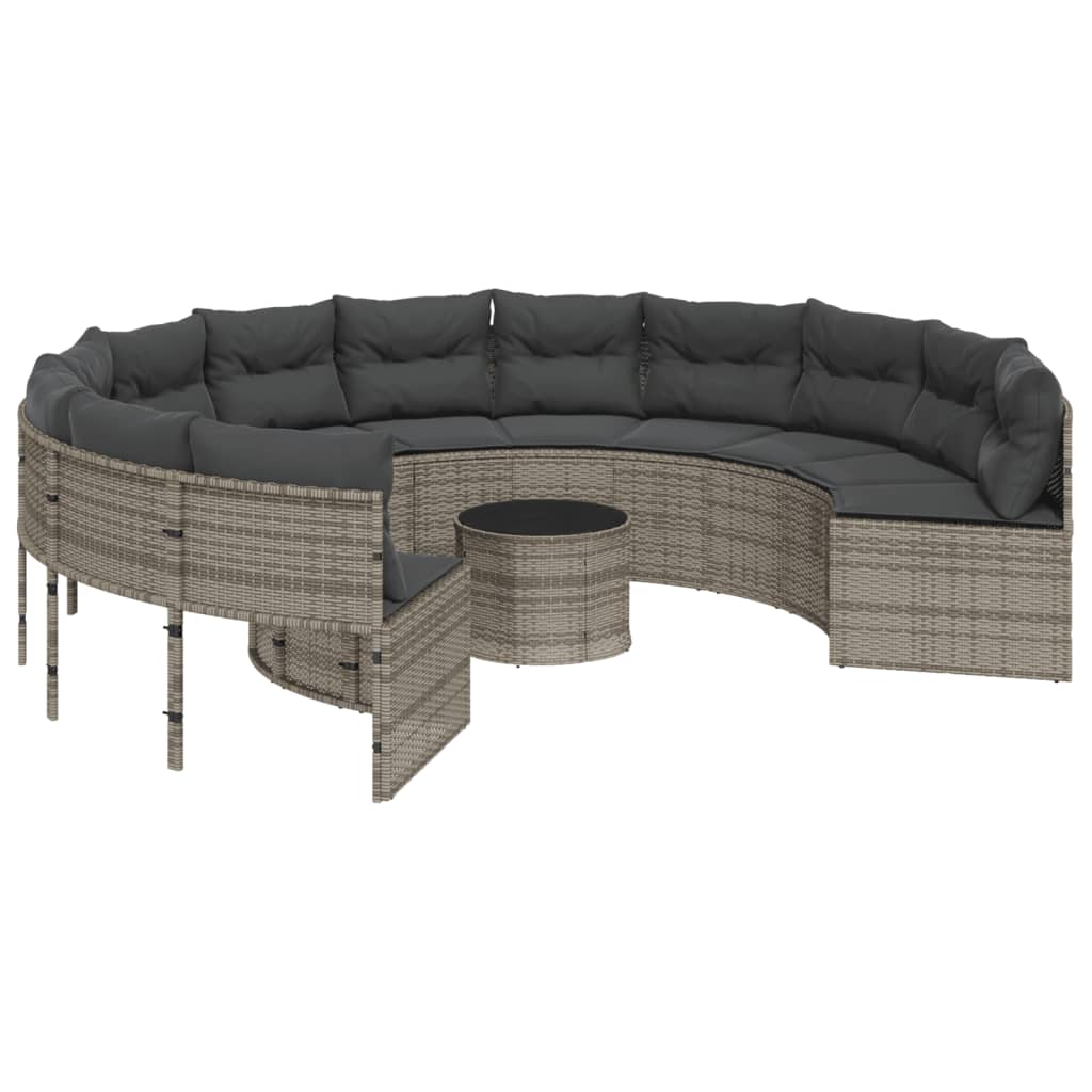 Canapé De Jardin Avec Table Coussins Gris Résine Tressée Gris Et Gris Foncé