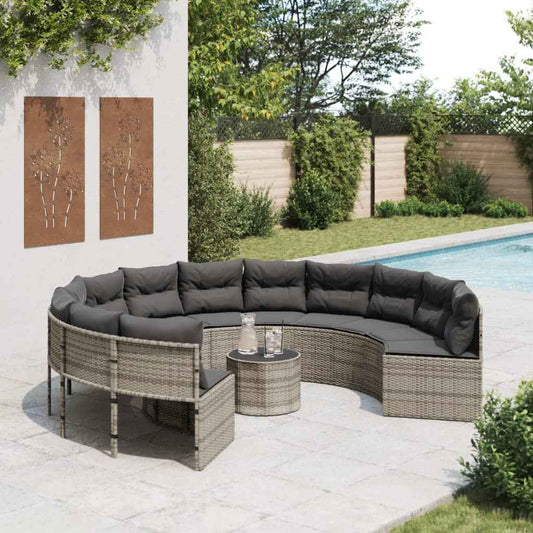 Canapé De Jardin Avec Table Coussins Gris Résine Tressée Gris Et Gris Foncé