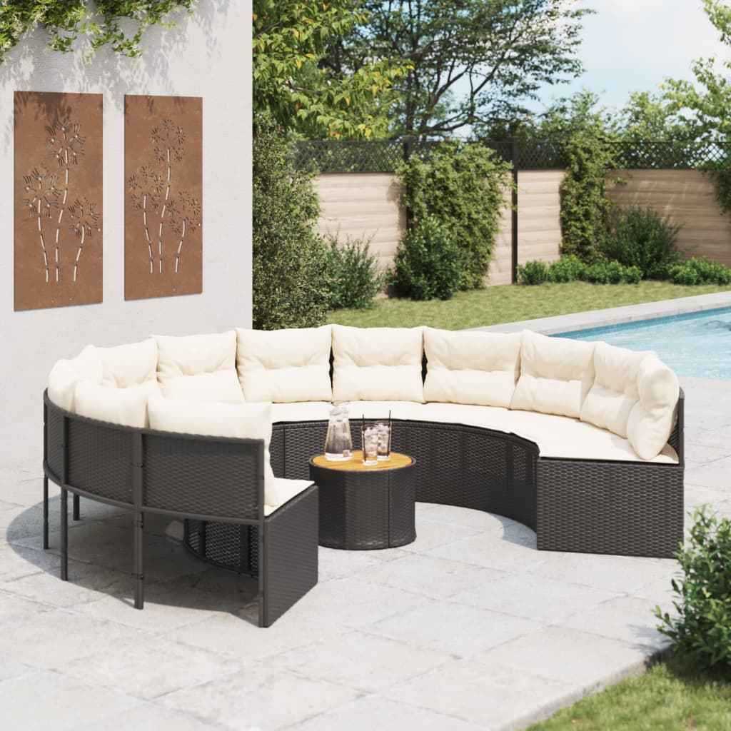 Canapé De Jardin Avec Coussins Noir Résine Tressée Noir Et Blanc Crème