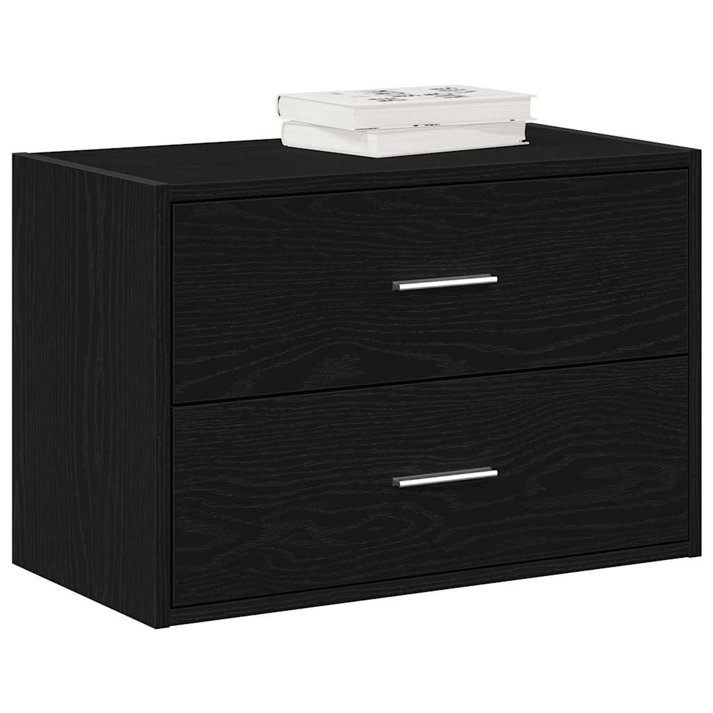Chest of 2 drawers black oak 60x31x40 cm engineered wood