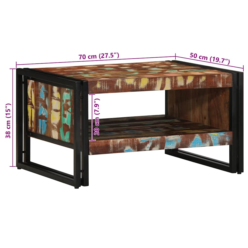 Table Basse Multicolore 70X50X38 Cm Bois De Récupération Massif
