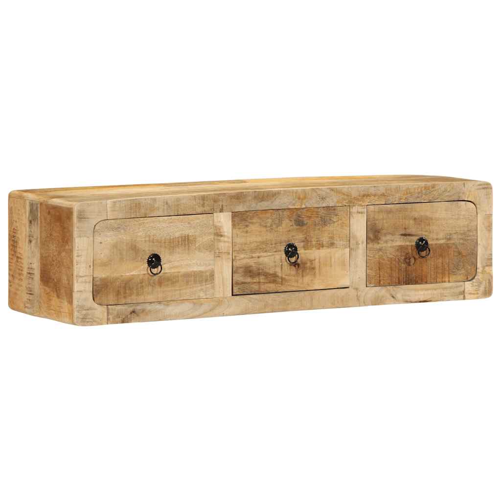Meuble Tv Mural 100X32X25 Cm Bois Massif Manguier Brut