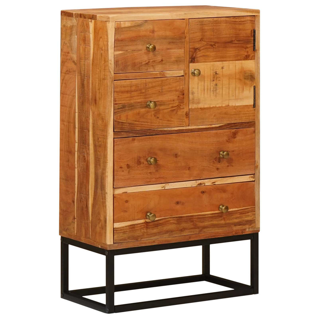 Commode Avec Porte Naturel 55 X 30 X 90 Cm Bois D'acacia Massif