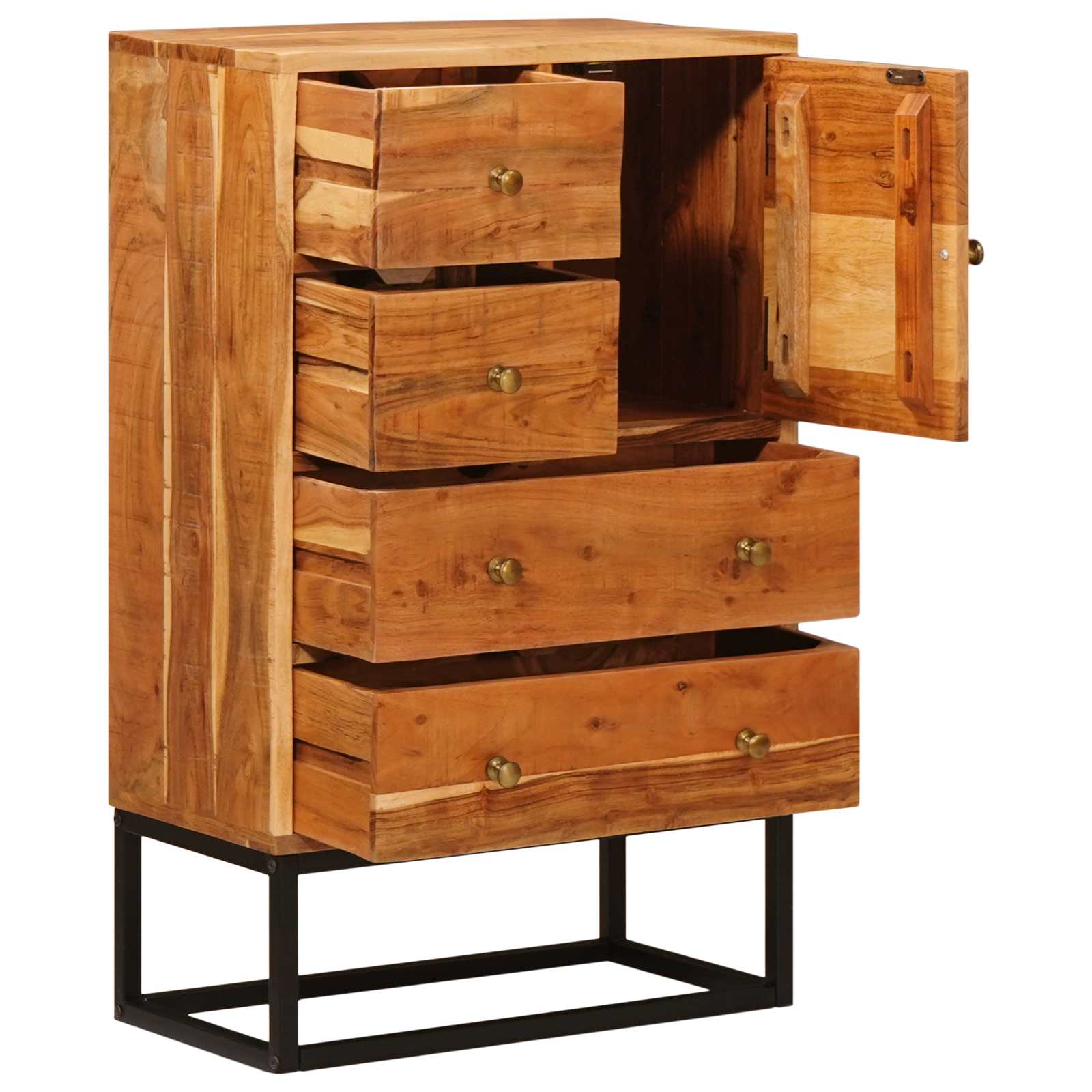Commode Avec Porte Naturel 55 X 30 X 90 Cm Bois D'acacia Massif