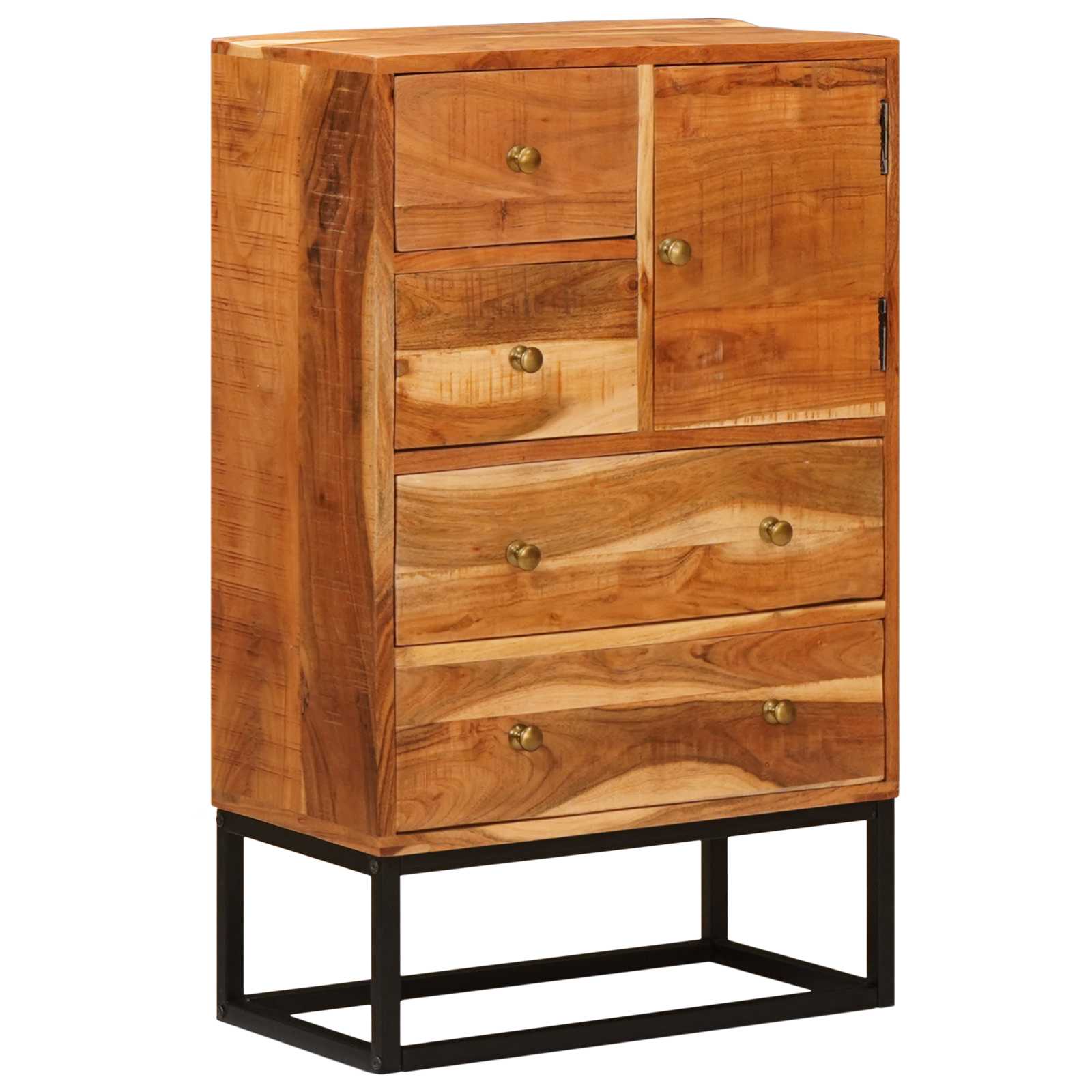 Commode Avec Porte Naturel 55 X 30 X 90 Cm Bois D'acacia Massif