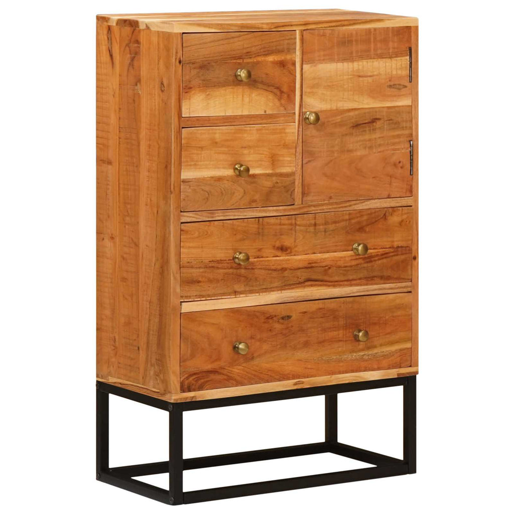 Commode Avec Porte Naturel 55 X 30 X 90 Cm Bois D'acacia Massif