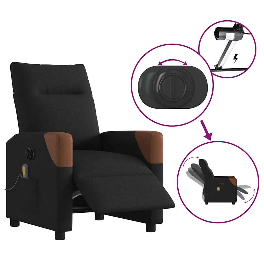 Fauteuil De Massage Inclinable Électrique Tissu Noir
