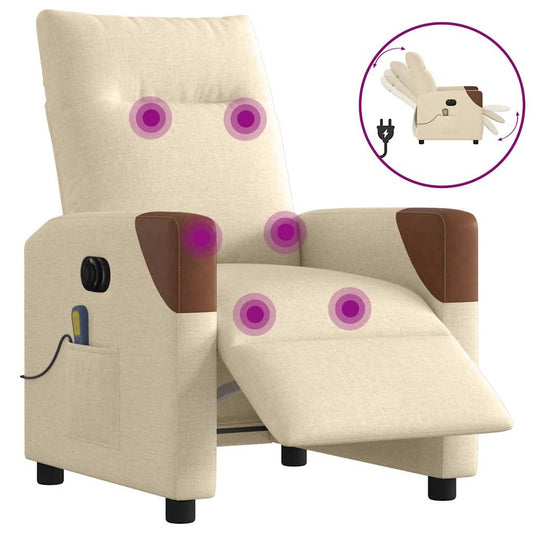 Fauteuil Inclinable De Massage Électrique Tissu Crème