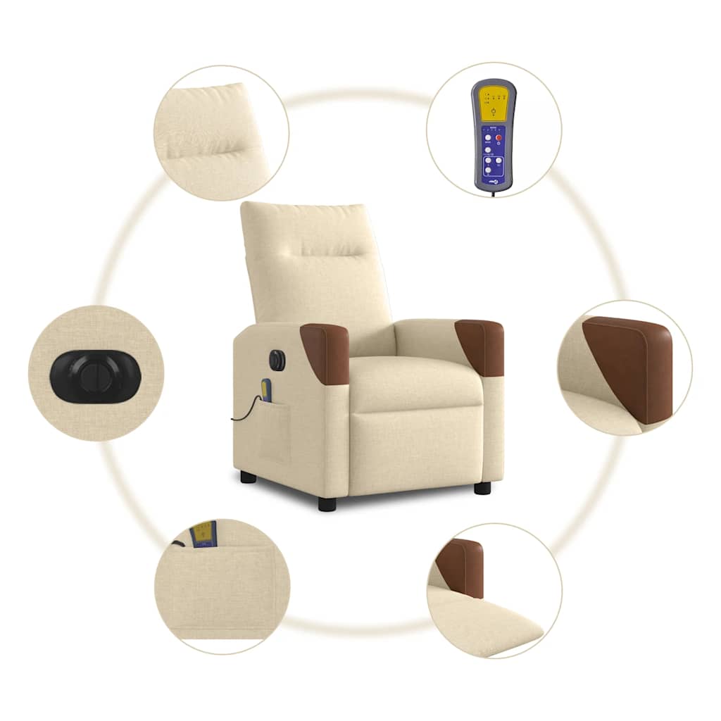 Fauteuil Inclinable De Massage Électrique Tissu Crème