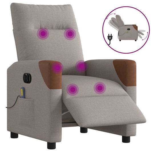Fauteuil De Massage Inclinable Électrique Tissu Taupe