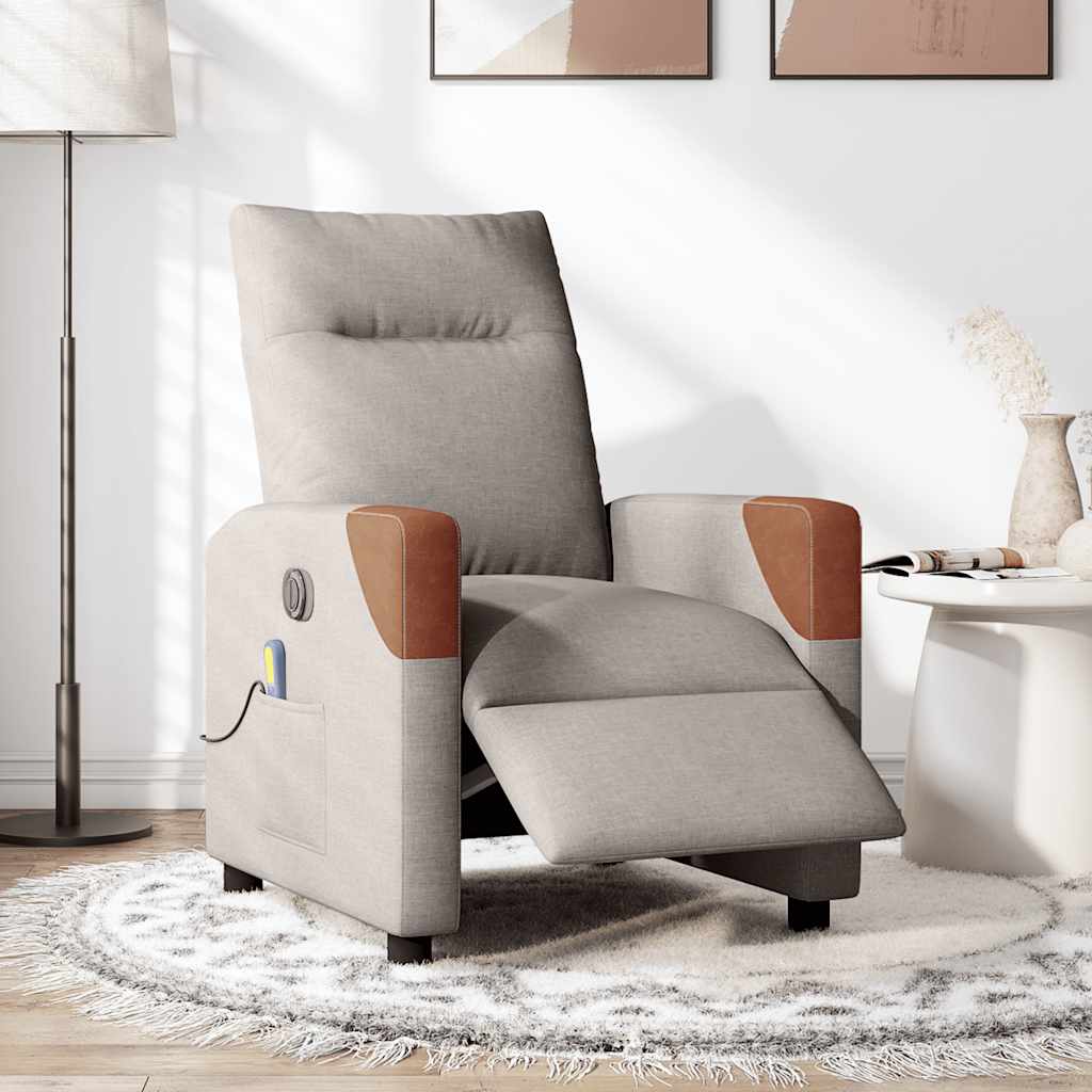 Fauteuil De Massage Inclinable Électrique Tissu Taupe