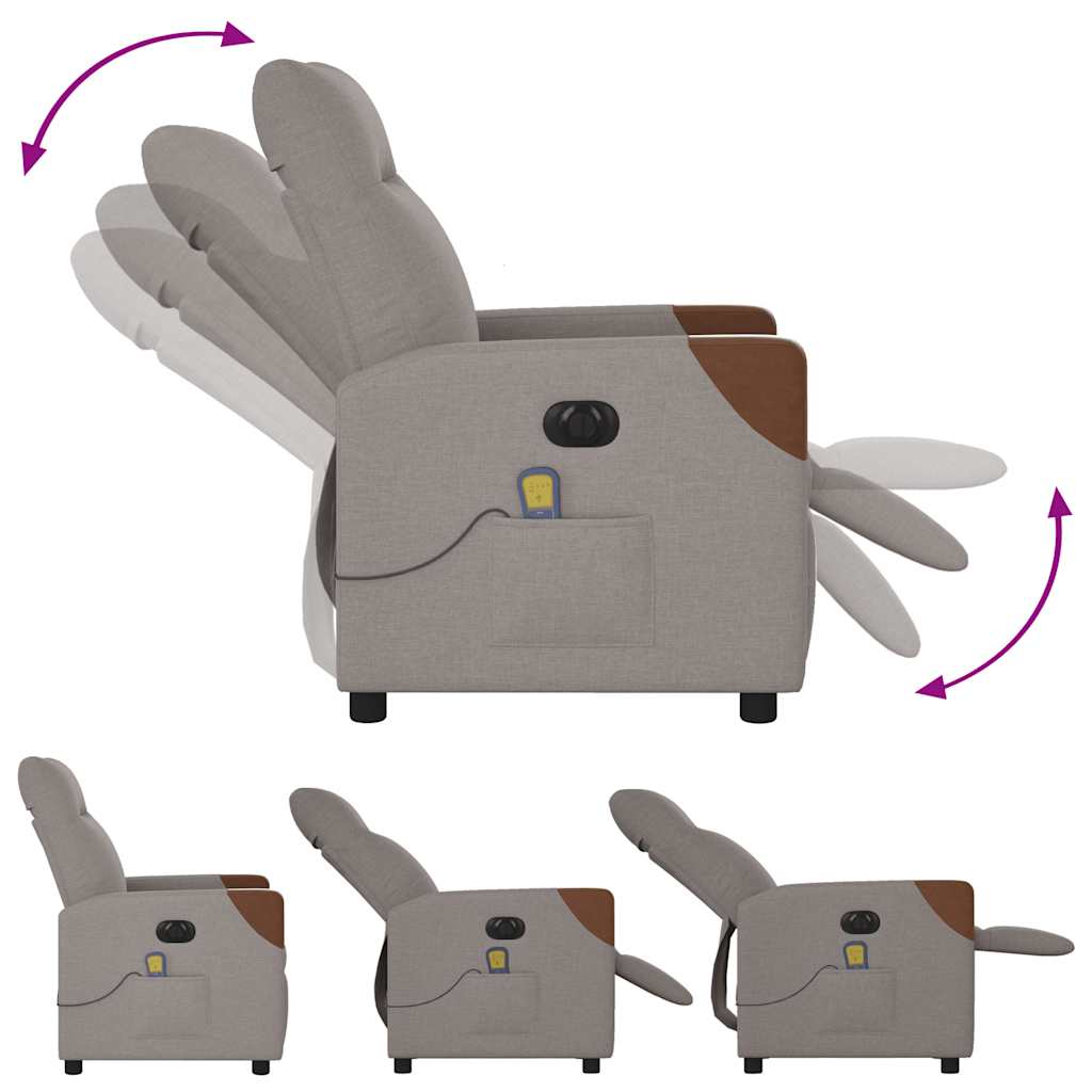Fauteuil De Massage Inclinable Électrique Tissu Taupe