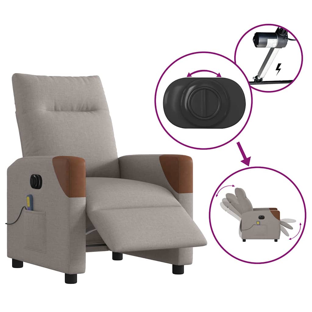 Fauteuil De Massage Inclinable Électrique Tissu Taupe