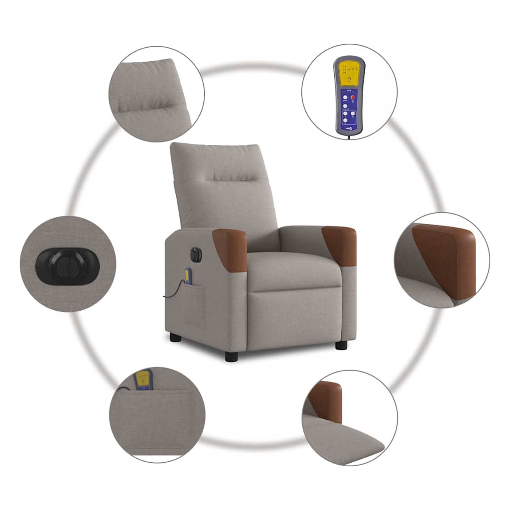 Fauteuil De Massage Inclinable Électrique Tissu Taupe