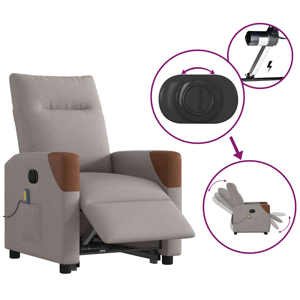 Fauteuil Inclinable De Massage Électrique Tissu Taupe