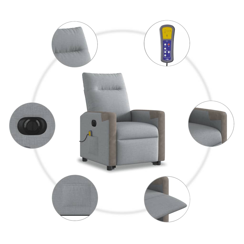 Fauteuil Inclinable De Massage Électrique Tissu Gris Clair