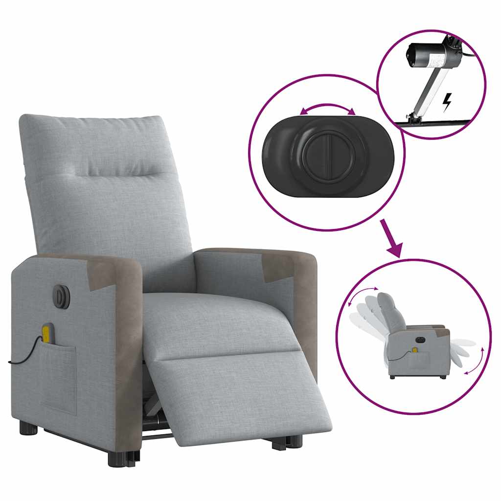 Fauteuil Inclinable De Massage Électrique Tissu Gris Clair